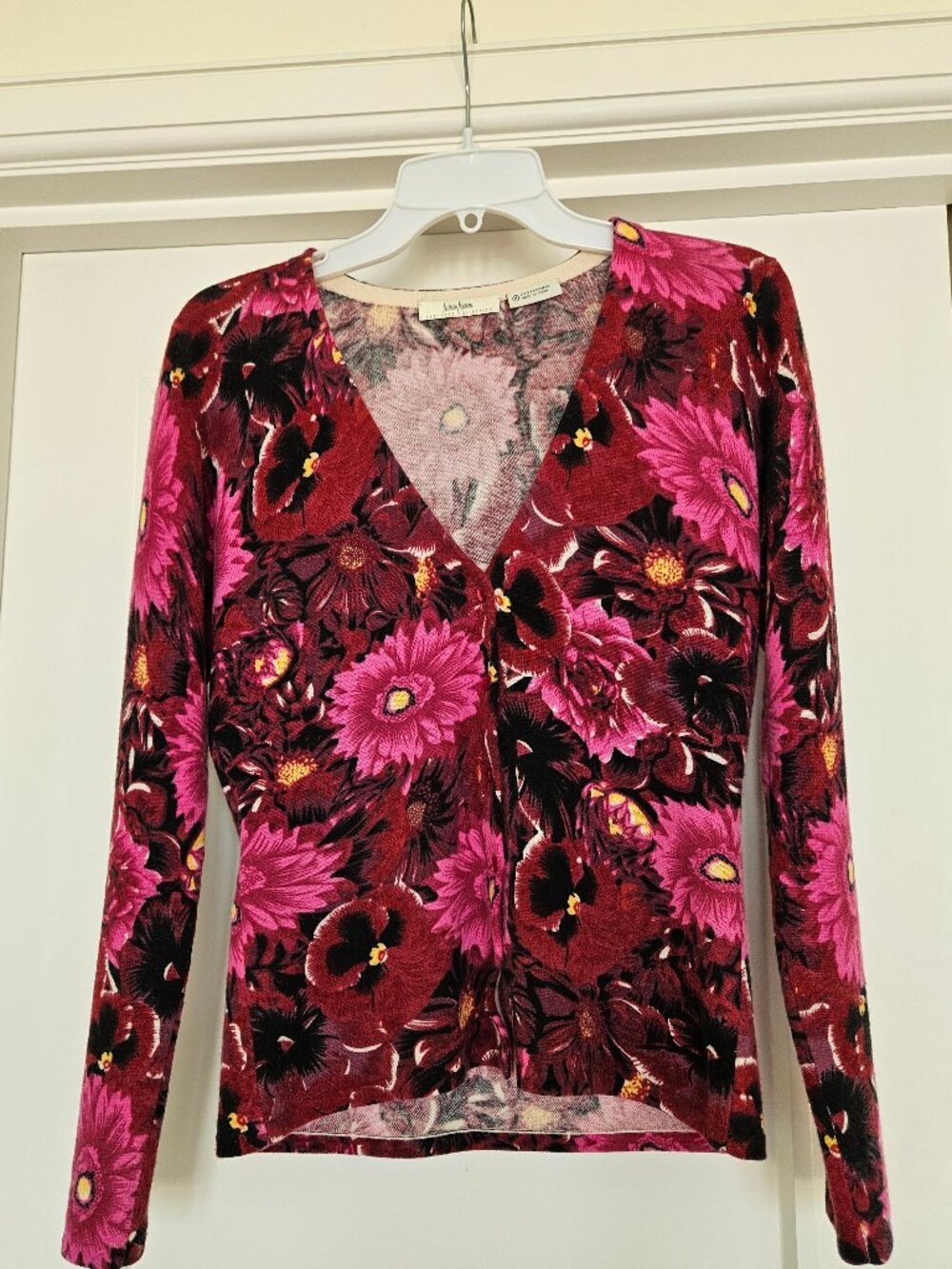 Neiman Marcus Cashmere Cardigan and Tee Twin Set Floral Medium